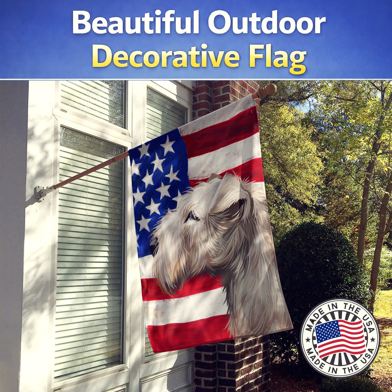 Lakeland Terrier American Flag House Flag 28x40 Porch Sleeve Pole Decorative Outside Yard Banner Artwork Wall Hanging, Polyester