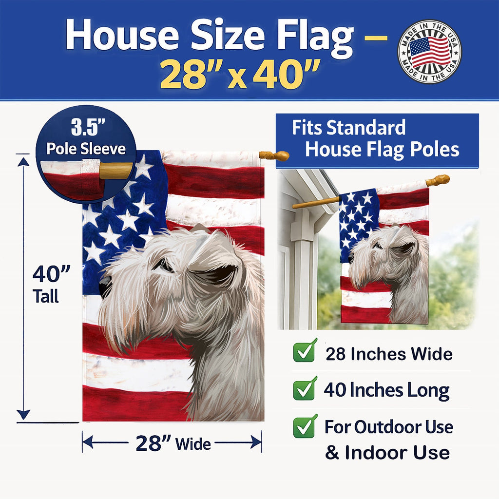 Lakeland Terrier American Flag House Flag 28x40 Porch Sleeve Pole Decorative Outside Yard Banner Artwork Wall Hanging, Polyester