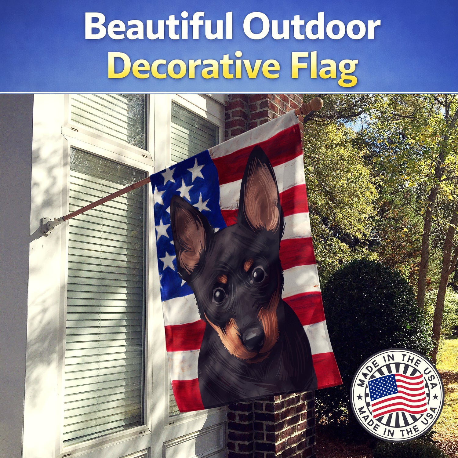 Lancashire Heeler American Flag House Flag 28x40 Porch Sleeve Pole Decorative Outside Yard Banner Artwork Wall Hanging, Polyester