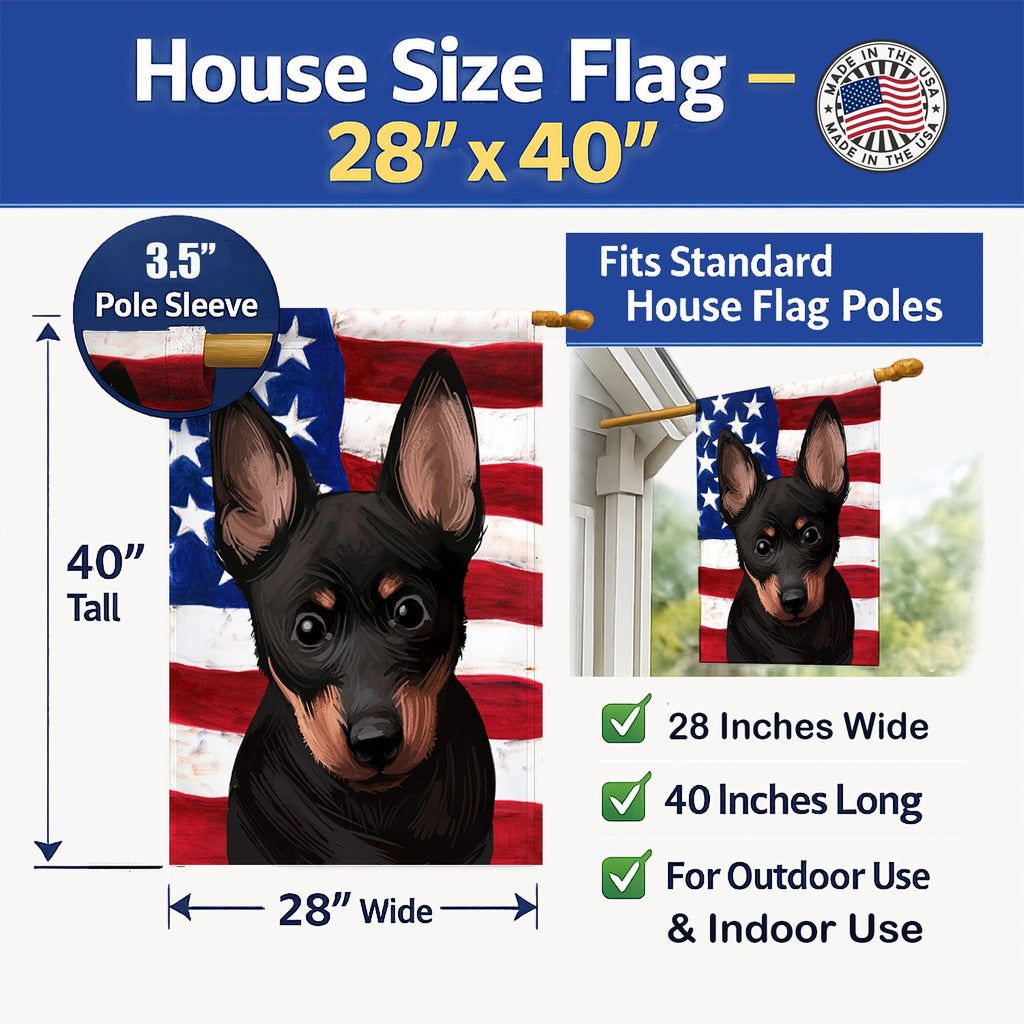 Lancashire Heeler American Flag House Flag 28x40 Porch Sleeve Pole Decorative Outside Yard Banner Artwork Wall Hanging, Polyester