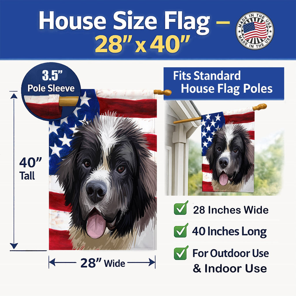 Landseer American Flag House Flag 28x40 Porch Sleeve Pole Decorative Outside Yard Banner Artwork Wall Hanging, Polyester