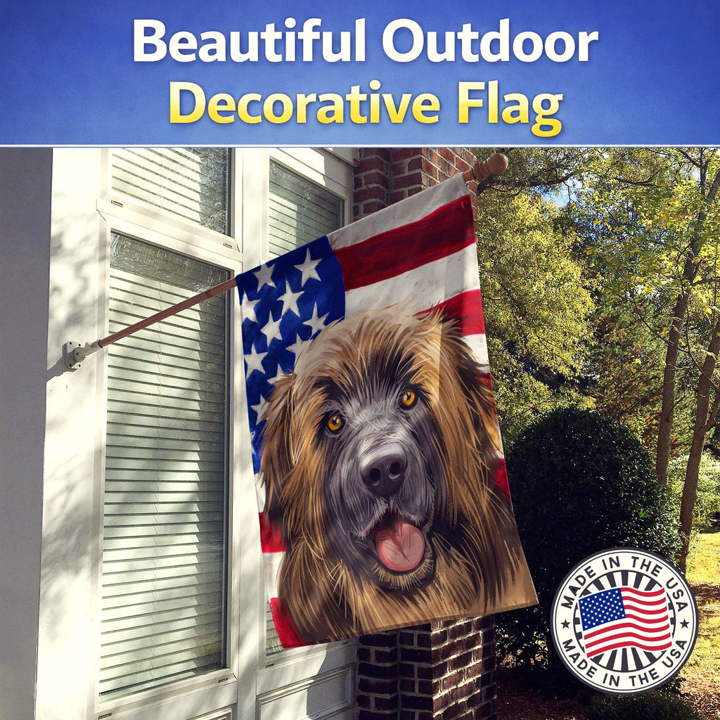 Leonberger American Flag House Flag 28x40 Porch Sleeve Pole Decorative Outside Yard Banner Artwork Wall Hanging, Polyester