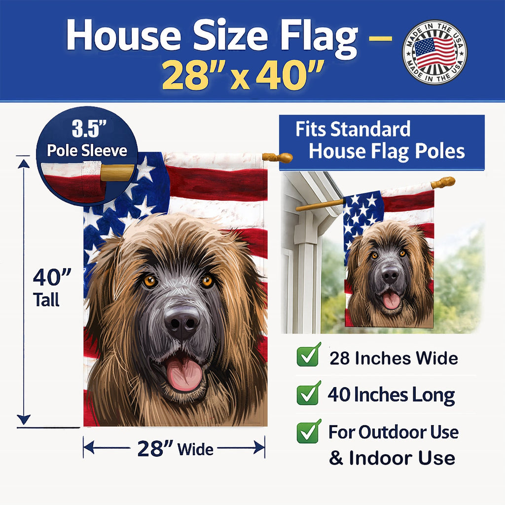 Leonberger American Flag House Flag 28x40 Porch Sleeve Pole Decorative Outside Yard Banner Artwork Wall Hanging, Polyester