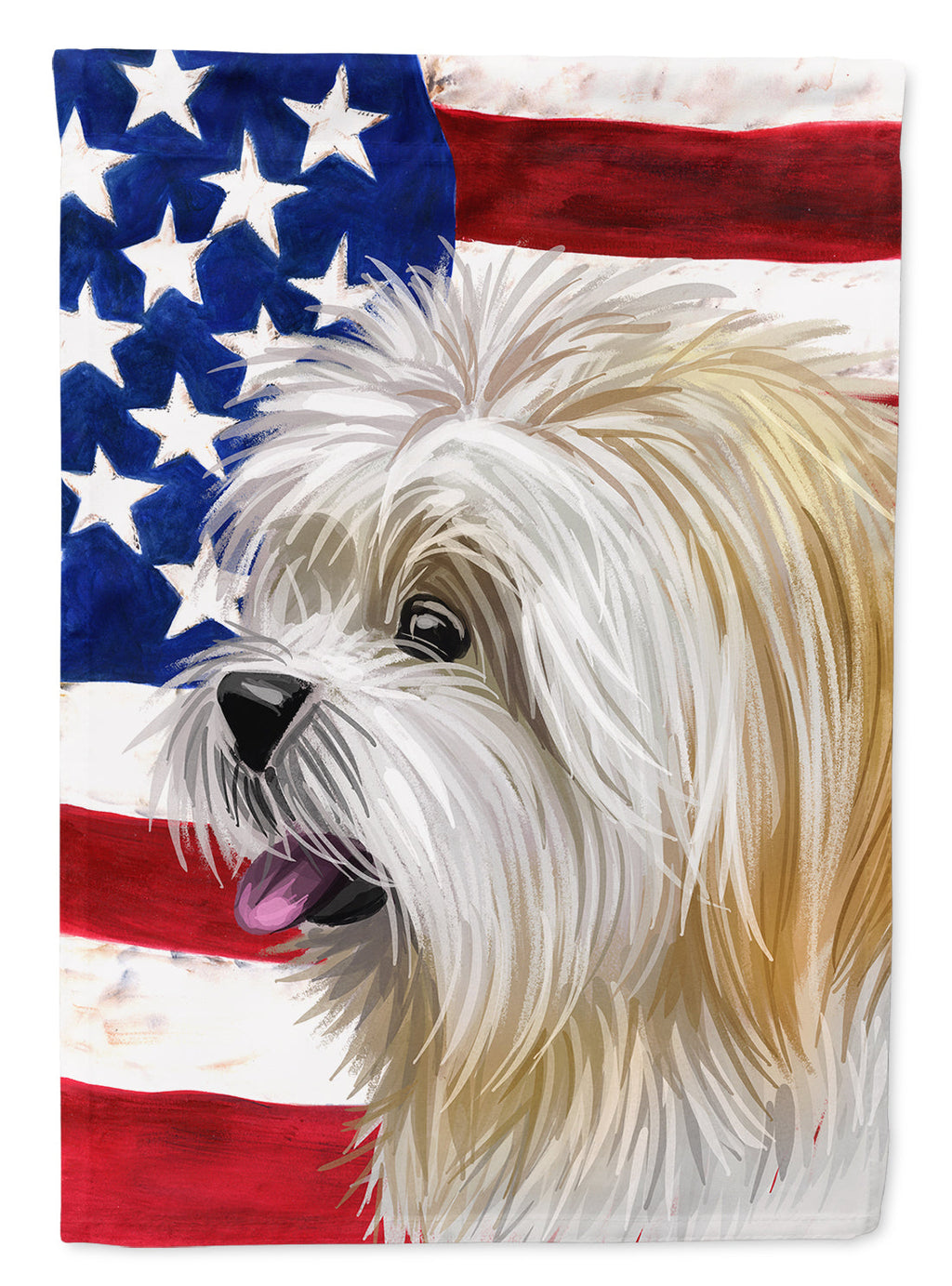 Lhasa Apso American Flag House Flag 28x40 Porch Sleeve Pole Decorative Outside Yard Banner Artwork Wall Hanging, Polyester