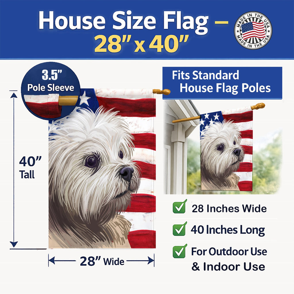 Lowchen American Flag House Flag 28x40 Porch Sleeve Pole Decorative Outside Yard Banner Artwork Wall Hanging, Polyester