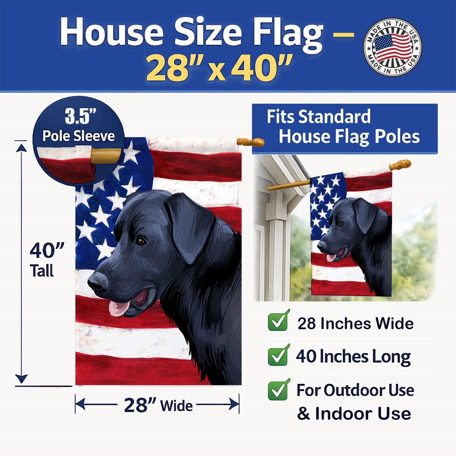 Majorca Shepherd Dog American Flag House Flag 28x40 Porch Sleeve Pole Decorative Outside Yard Banner Artwork Wall Hanging, Polyester