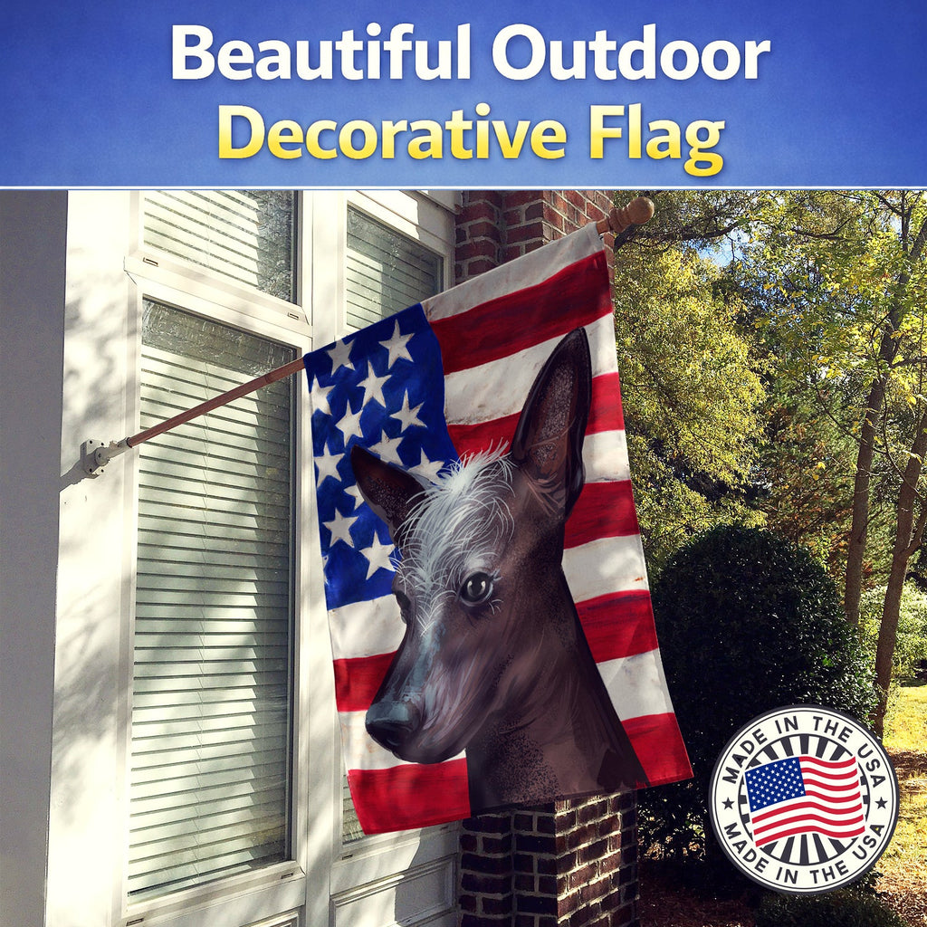 Mexican Hairless Dog American Flag House Flag 28x40 Porch Sleeve Pole Decorative Outside Yard Banner Artwork Wall Hanging, Polyester
