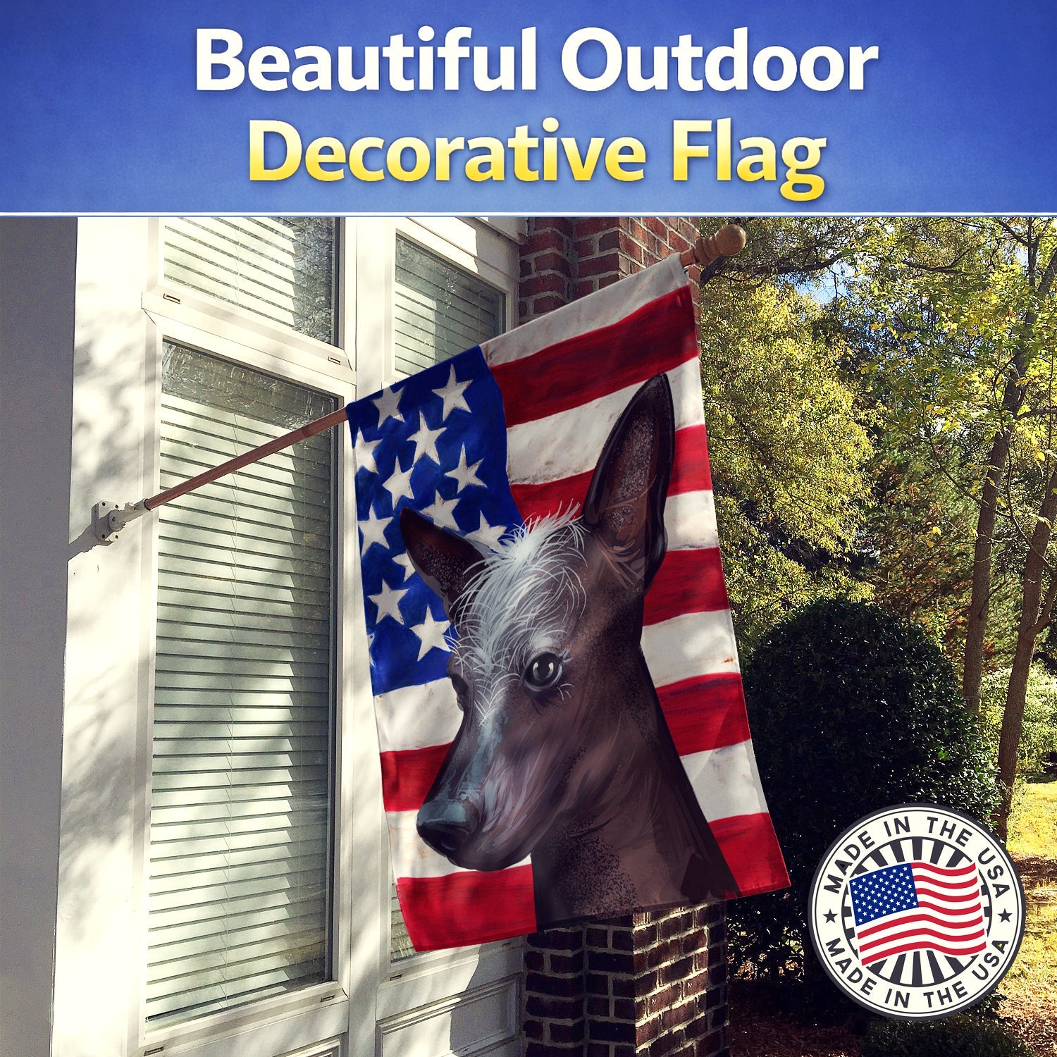Mexican Hairless Dog American Flag House Flag 28x40 Porch Sleeve Pole Decorative Outside Yard Banner Artwork Wall Hanging, Polyester