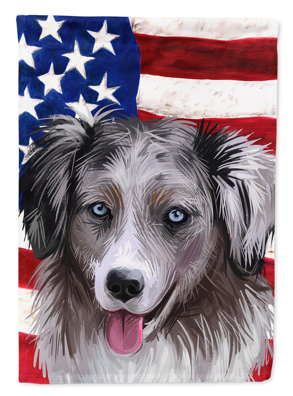 Miniature American Shepherd American Flag House Flag 28x40 Porch Sleeve Pole Decorative Outside Yard Banner Artwork Wall Hanging, Polyester