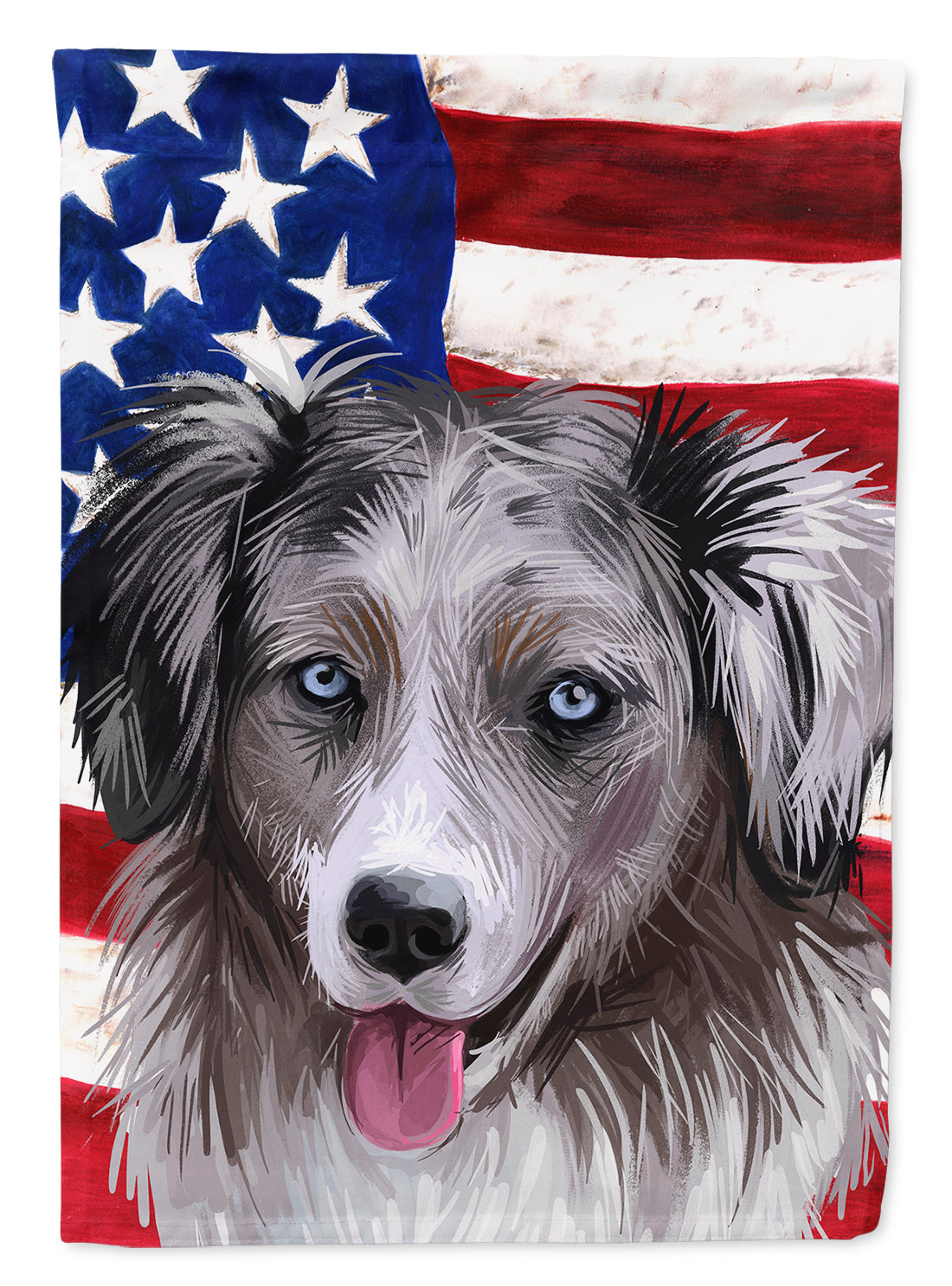 Miniature American Shepherd American Flag House Flag 28x40 Porch Sleeve Pole Decorative Outside Yard Banner Artwork Wall Hanging, Polyester