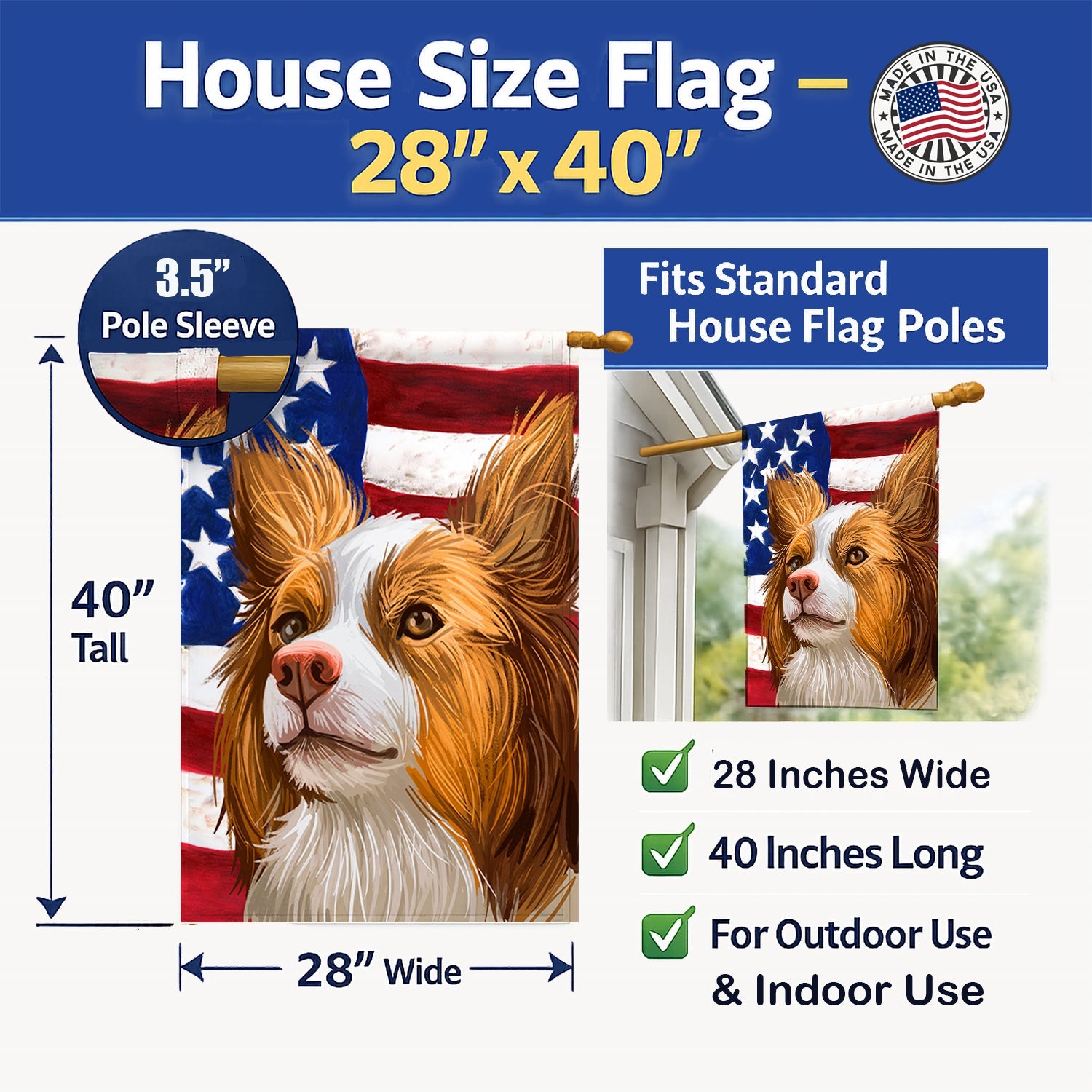 Miniature Australian Shepherd American Flag House Flag 28x40 Porch Sleeve Pole Decorative Outside Yard Banner Artwork Wall Hanging, Polyester