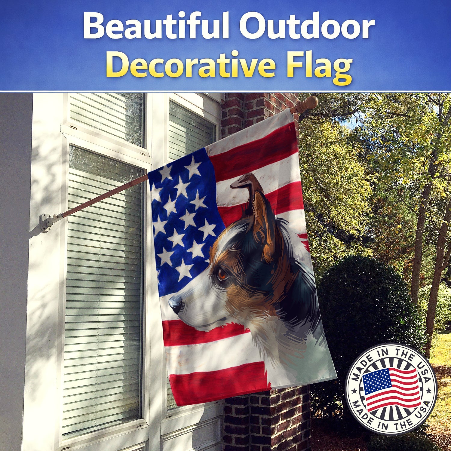 Miniature Fox Terrier Dog American Flag House Flag 28x40 Porch Sleeve Pole Decorative Outside Yard Banner Artwork Wall Hanging, Polyester