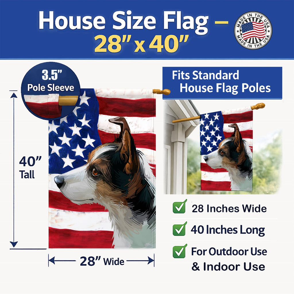 Miniature Fox Terrier Dog American Flag House Flag 28x40 Porch Sleeve Pole Decorative Outside Yard Banner Artwork Wall Hanging, Polyester