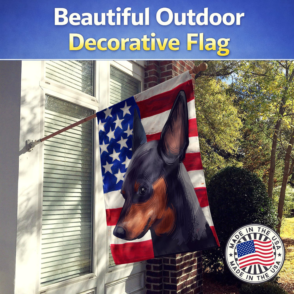 Miniature Pinscher Dog American Flag House Flag 28x40 Porch Sleeve Pole Decorative Outside Yard Banner Artwork Wall Hanging, Polyester