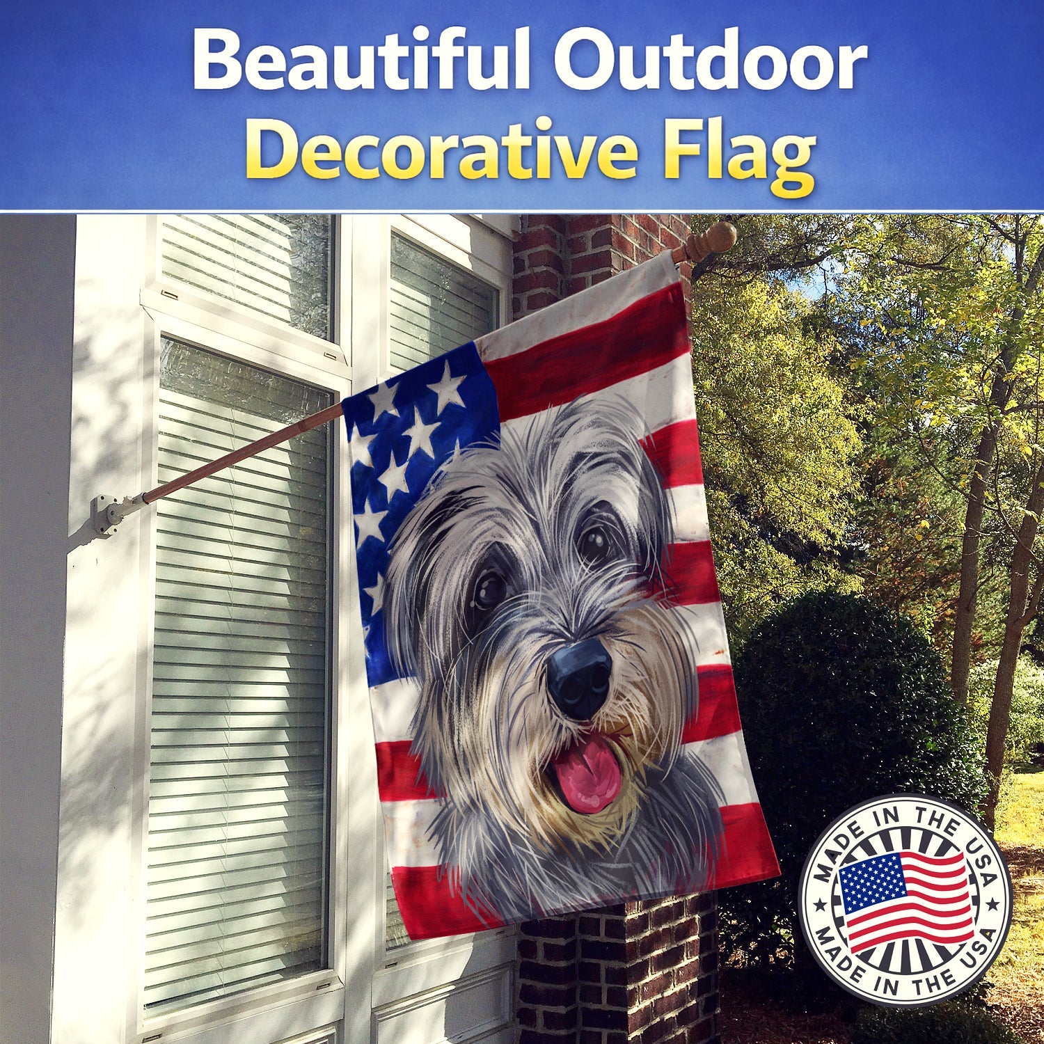 Miniature Schnauzer Dog American Flag House Flag 28x40 Porch Sleeve Pole Decorative Outside Yard Banner Artwork Wall Hanging, Polyester