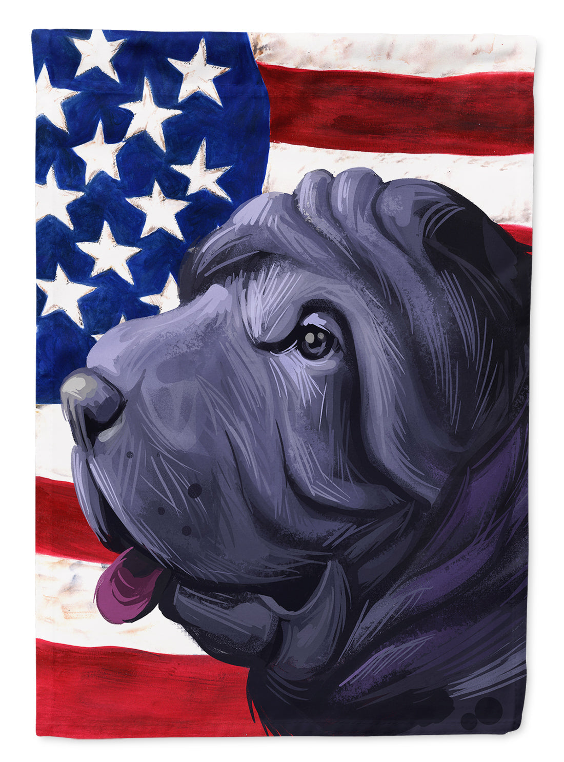 Miniature Shar Pei Dog American Flag House Flag 28x40 Porch Sleeve Pole Decorative Outside Yard Banner Artwork Wall Hanging, Polyester