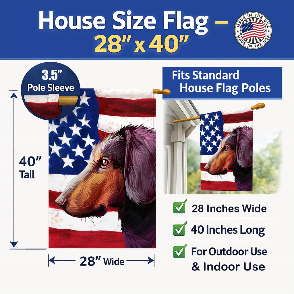 Montenegrin Mountain Hound American Flag House Flag 28x40 Porch Sleeve Pole Decorative Outside Yard Banner Artwork Wall Hanging, Polyester