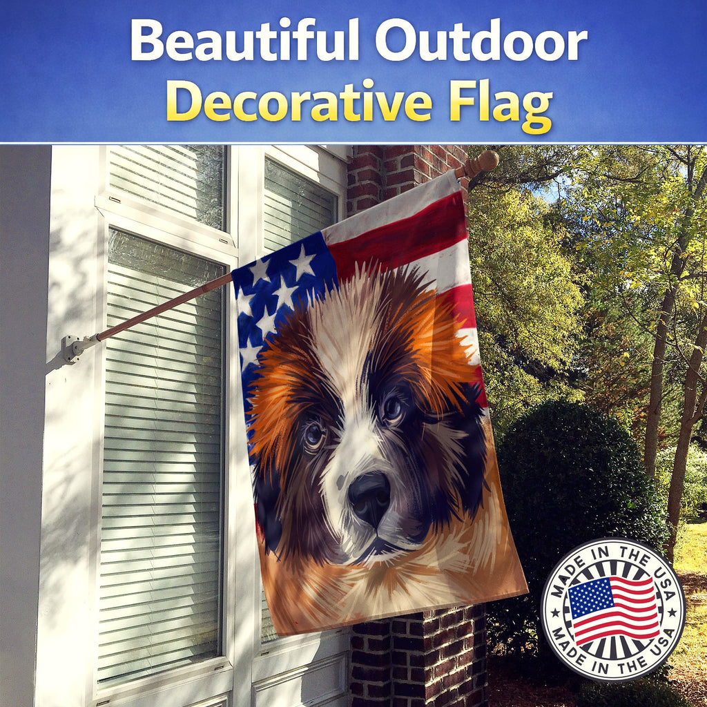 Moscow Watchdog Dog American Flag House Flag 28x40 Porch Sleeve Pole Decorative Outside Yard Banner Artwork Wall Hanging, Polyester