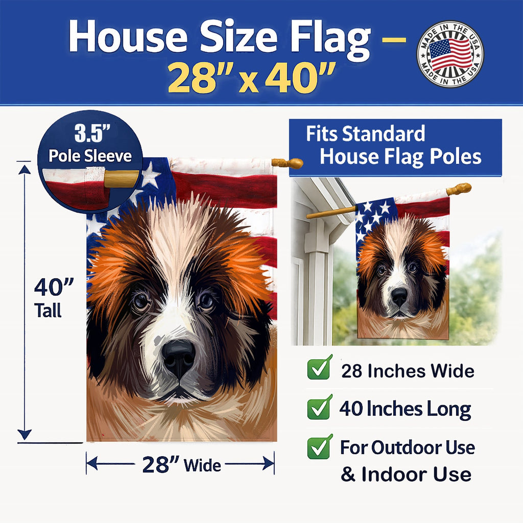 Moscow Watchdog Dog American Flag House Flag 28x40 Porch Sleeve Pole Decorative Outside Yard Banner Artwork Wall Hanging, Polyester