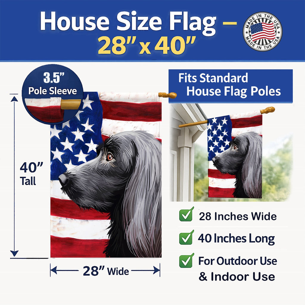 Large Munsterlander Dog American Flag House Flag 28x40 Porch Sleeve Pole Decorative Outside Yard Banner Artwork Wall Hanging, Polyester