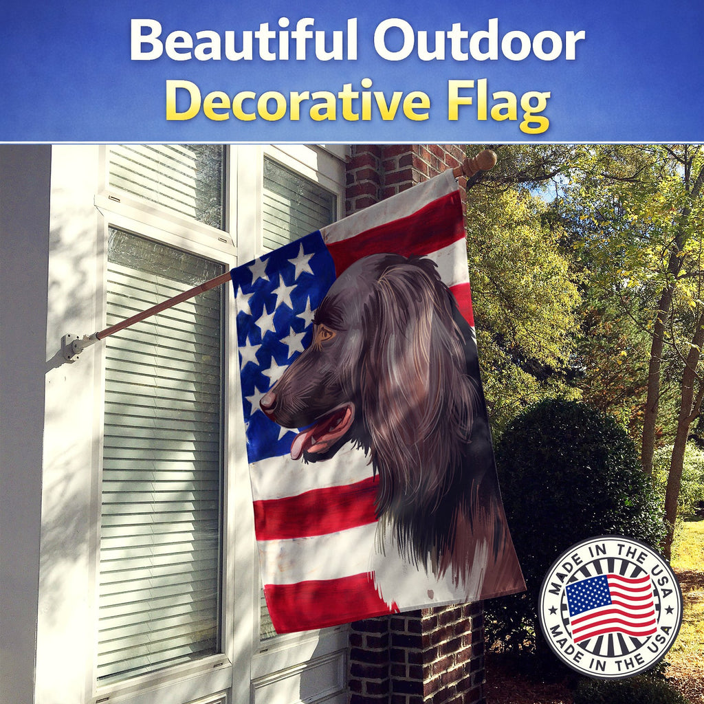 Small Munsterlander Dog American Flag House Flag 28x40 Porch Sleeve Pole Decorative Outside Yard Banner Artwork Wall Hanging, Polyester