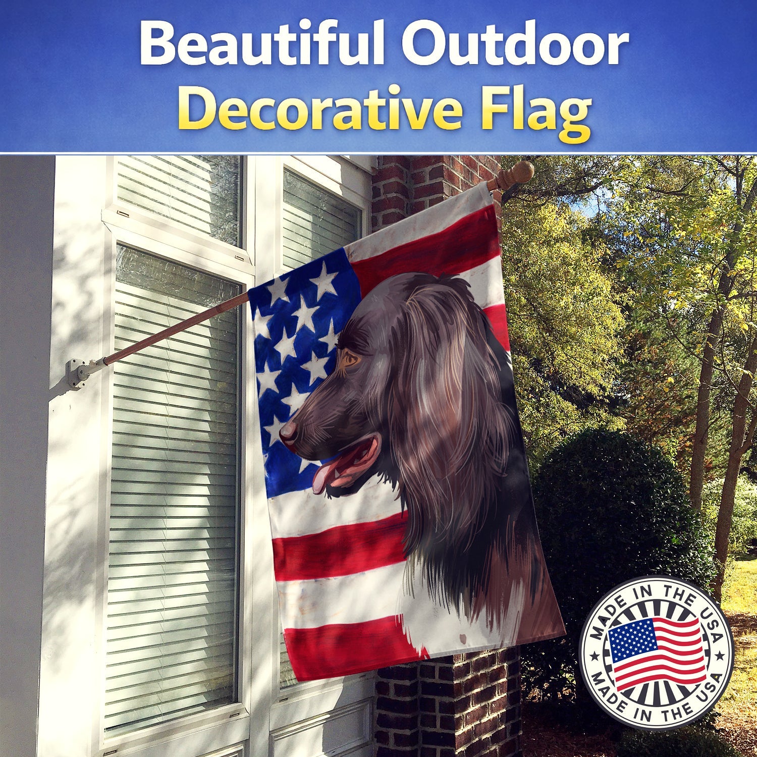Small Munsterlander Dog American Flag House Flag 28x40 Porch Sleeve Pole Decorative Outside Yard Banner Artwork Wall Hanging, Polyester