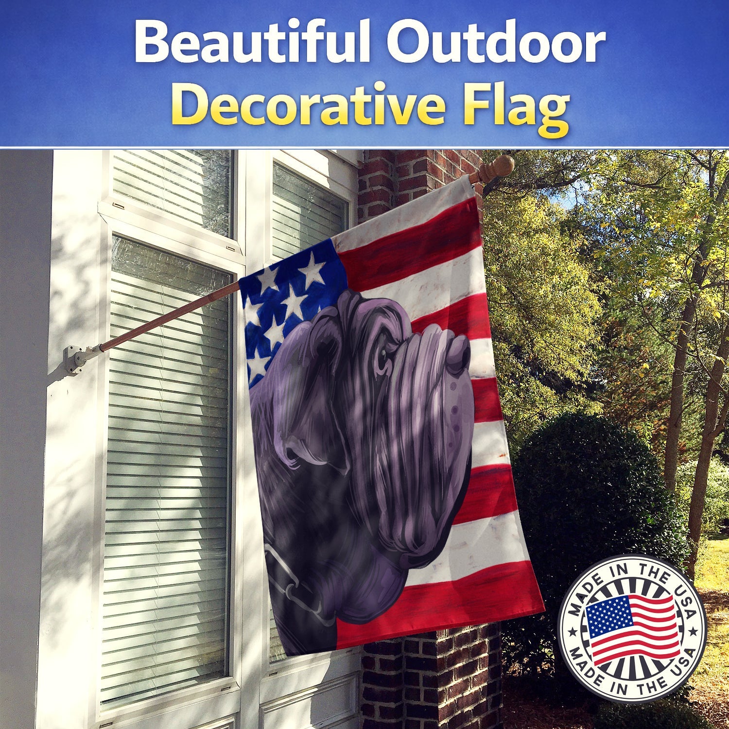 Neapolitan Mastiff Dog American Flag House Flag 28x40 Porch Sleeve Pole Decorative Outside Yard Banner Artwork Wall Hanging, Polyester