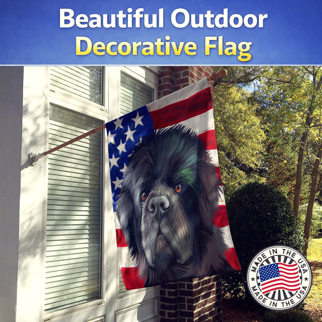 Newfoundland Dog American Flag House Flag 28x40 Porch Sleeve Pole Decorative Outside Yard Banner Artwork Wall Hanging, Polyester