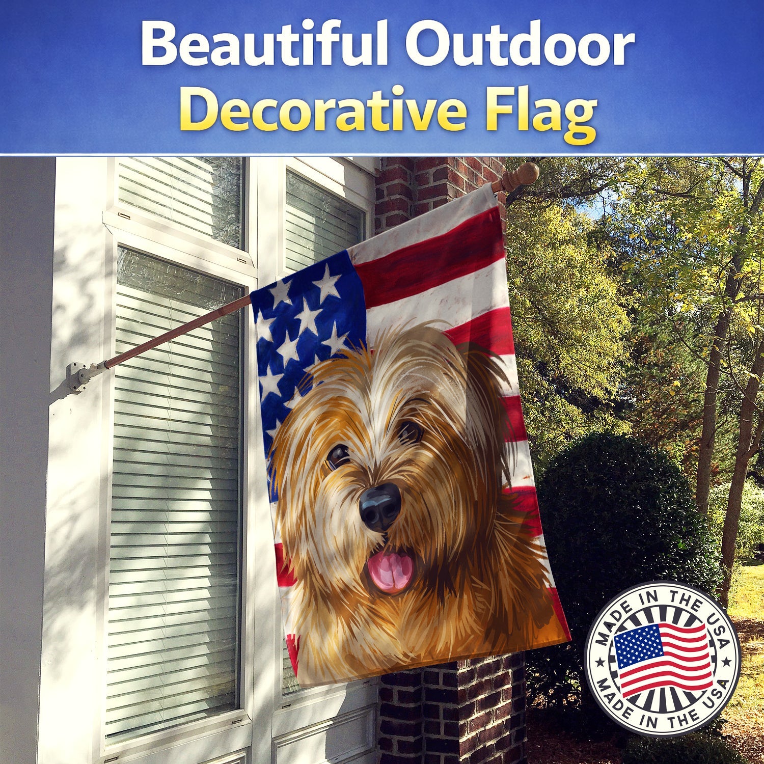 Norfolk Terrier Dog American Flag House Flag 28x40 Porch Sleeve Pole Decorative Outside Yard Banner Artwork Wall Hanging, Polyester