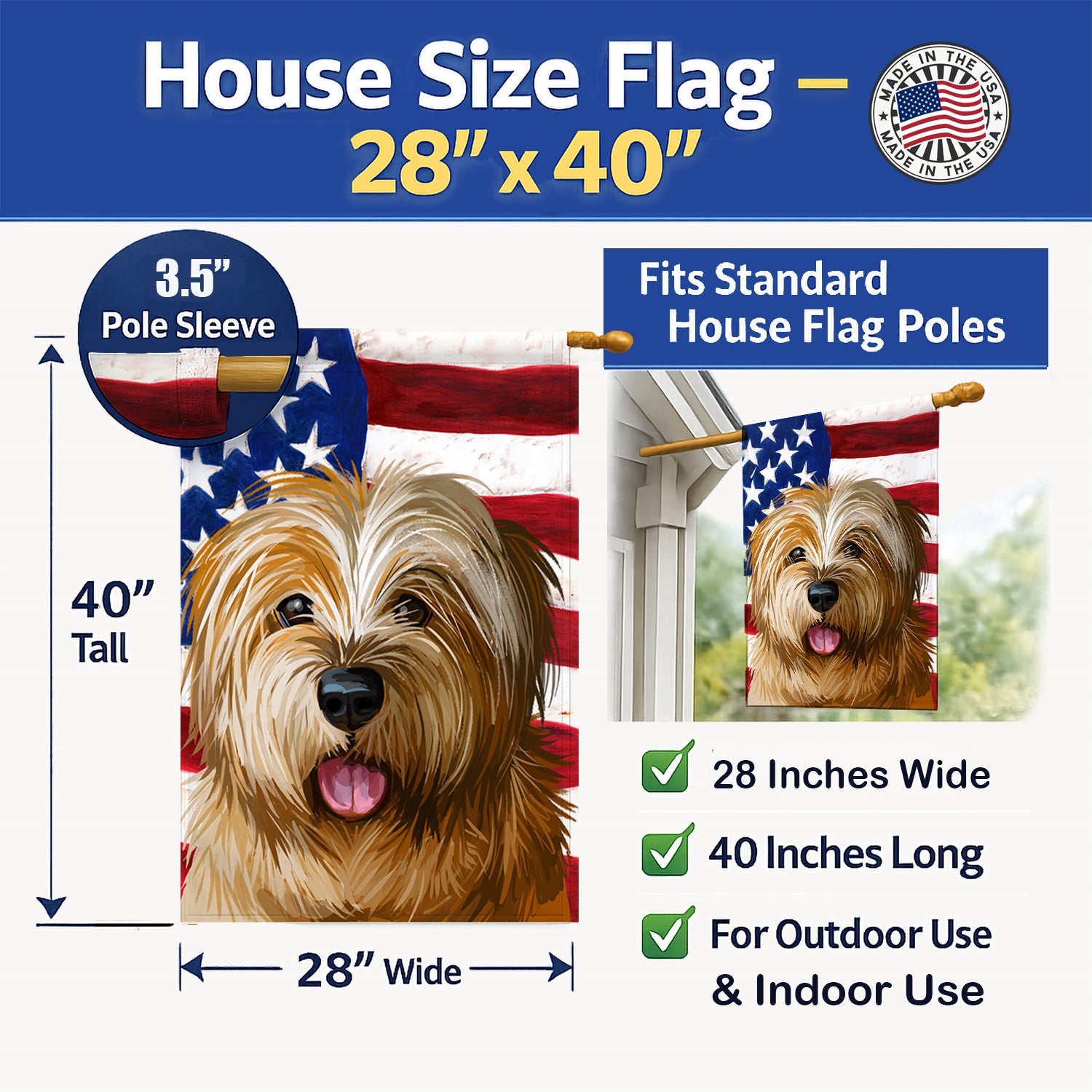 Norfolk Terrier Dog American Flag House Flag 28x40 Porch Sleeve Pole Decorative Outside Yard Banner Artwork Wall Hanging, Polyester