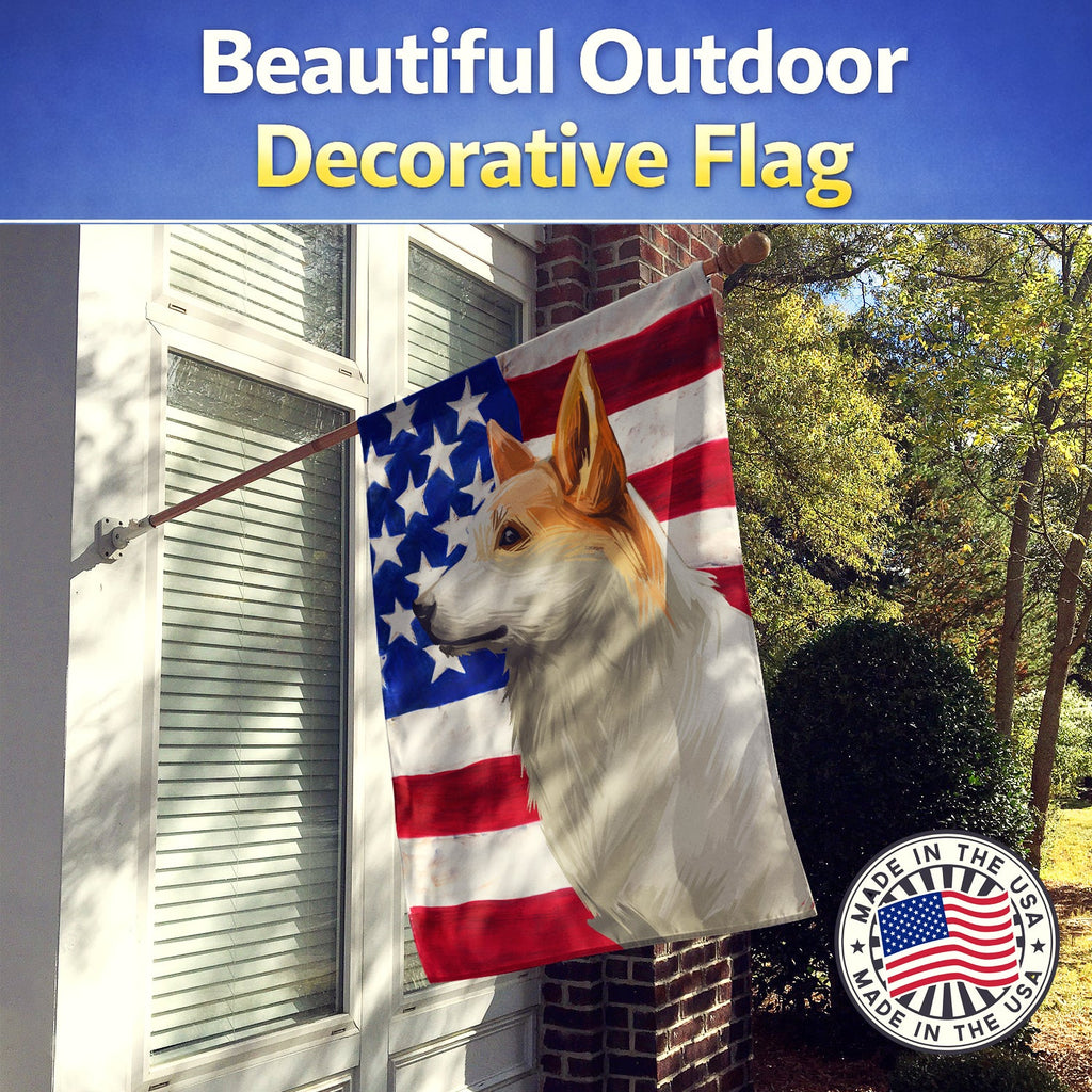 Norrbottenspets Dog American Flag House Flag 28x40 Porch Sleeve Pole Decorative Outside Yard Banner Artwork Wall Hanging, Polyester