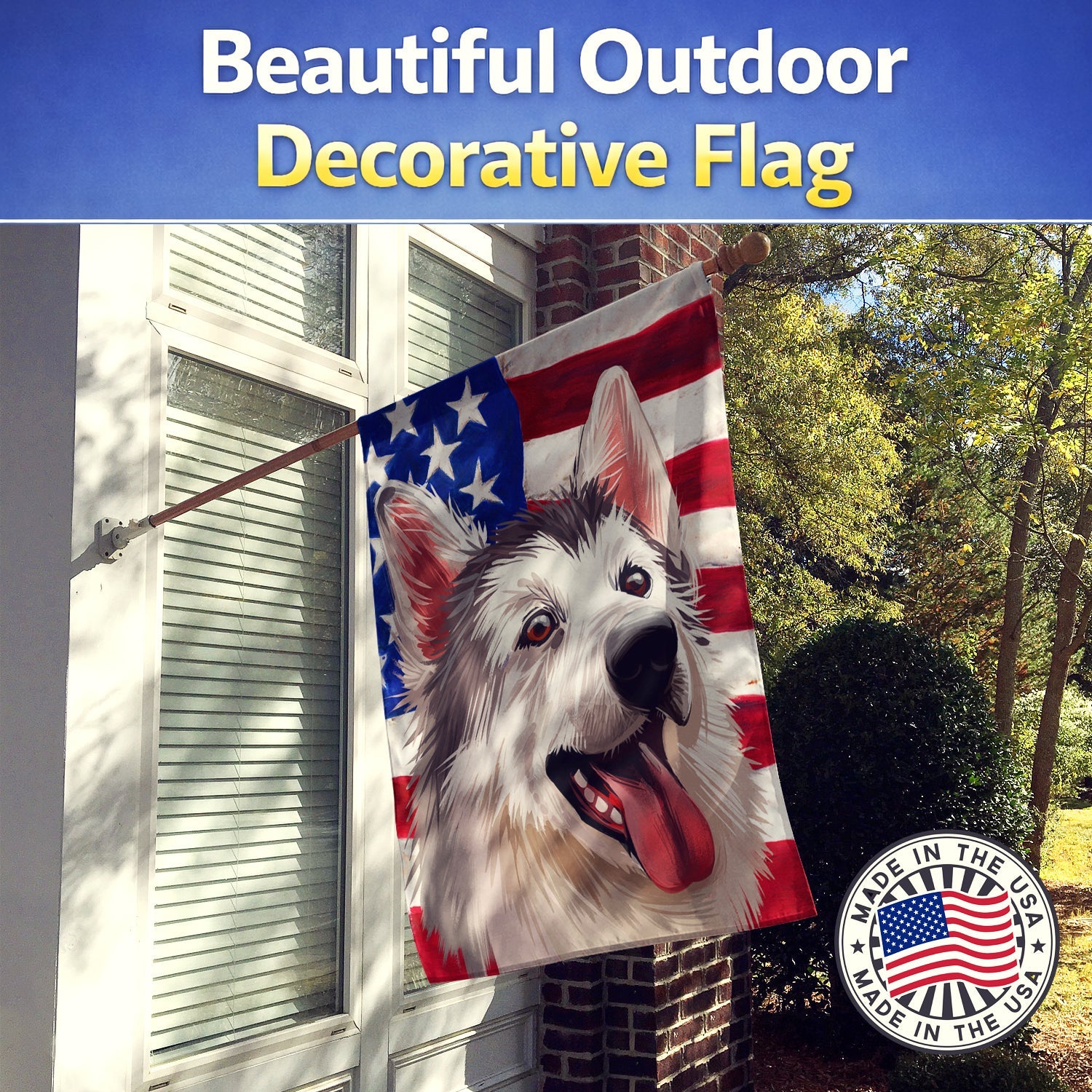 Northern Inuit Dog American Flag House Flag 28x40 Porch Sleeve Pole Decorative Outside Yard Banner Artwork Wall Hanging, Polyester