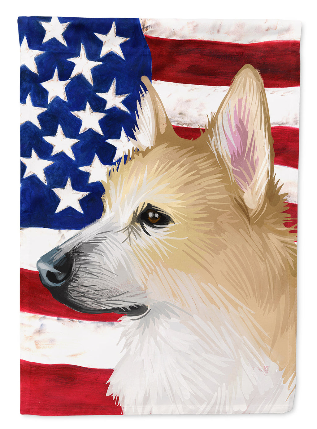 Norwegian Buhund Dog American Flag House Flag 28x40 Porch Sleeve Pole Decorative Outside Yard Banner Artwork Wall Hanging, Polyester