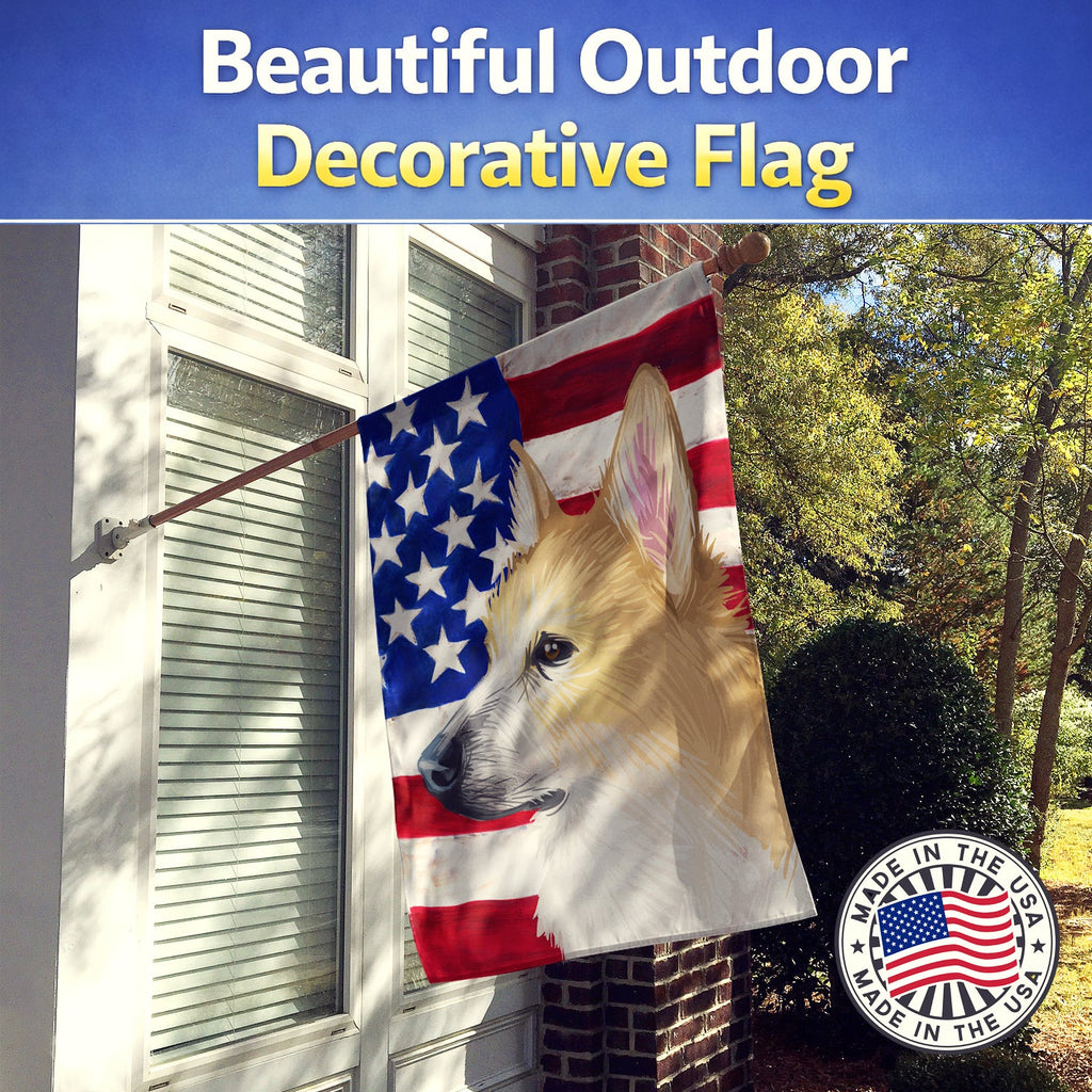 Norwegian Buhund Dog American Flag House Flag 28x40 Porch Sleeve Pole Decorative Outside Yard Banner Artwork Wall Hanging, Polyester