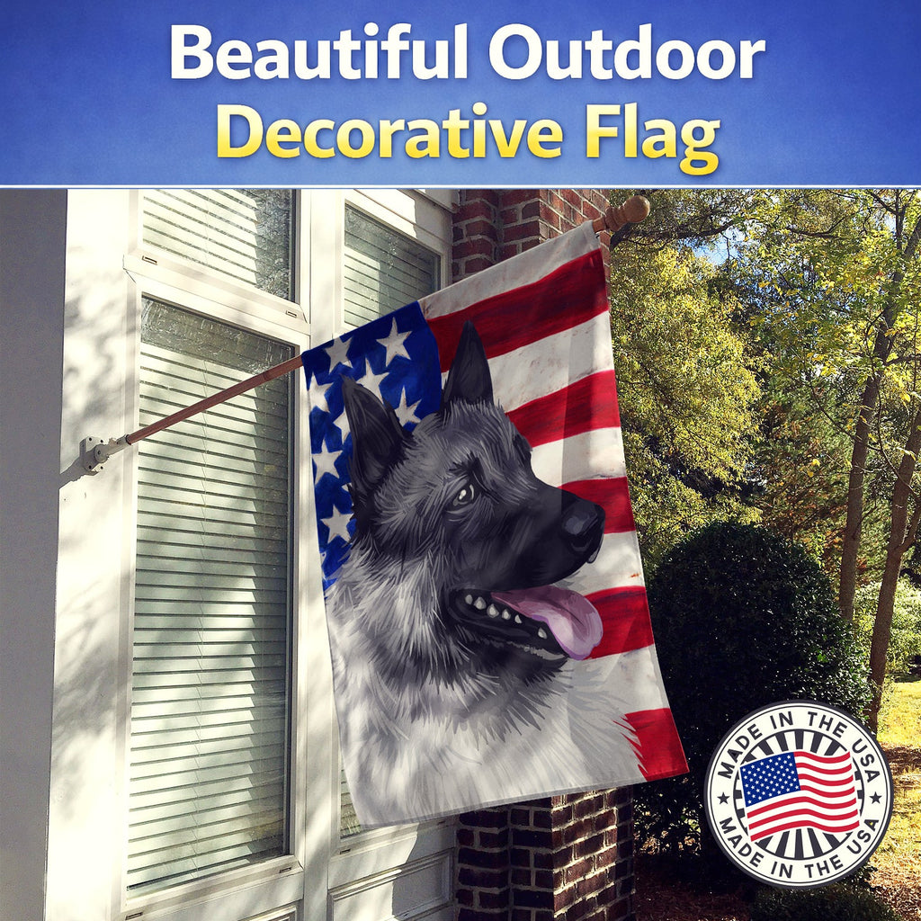 Norwegian Elkhound Dog American Flag House Flag 28x40 Porch Sleeve Pole Decorative Outside Yard Banner Artwork Wall Hanging, Polyester