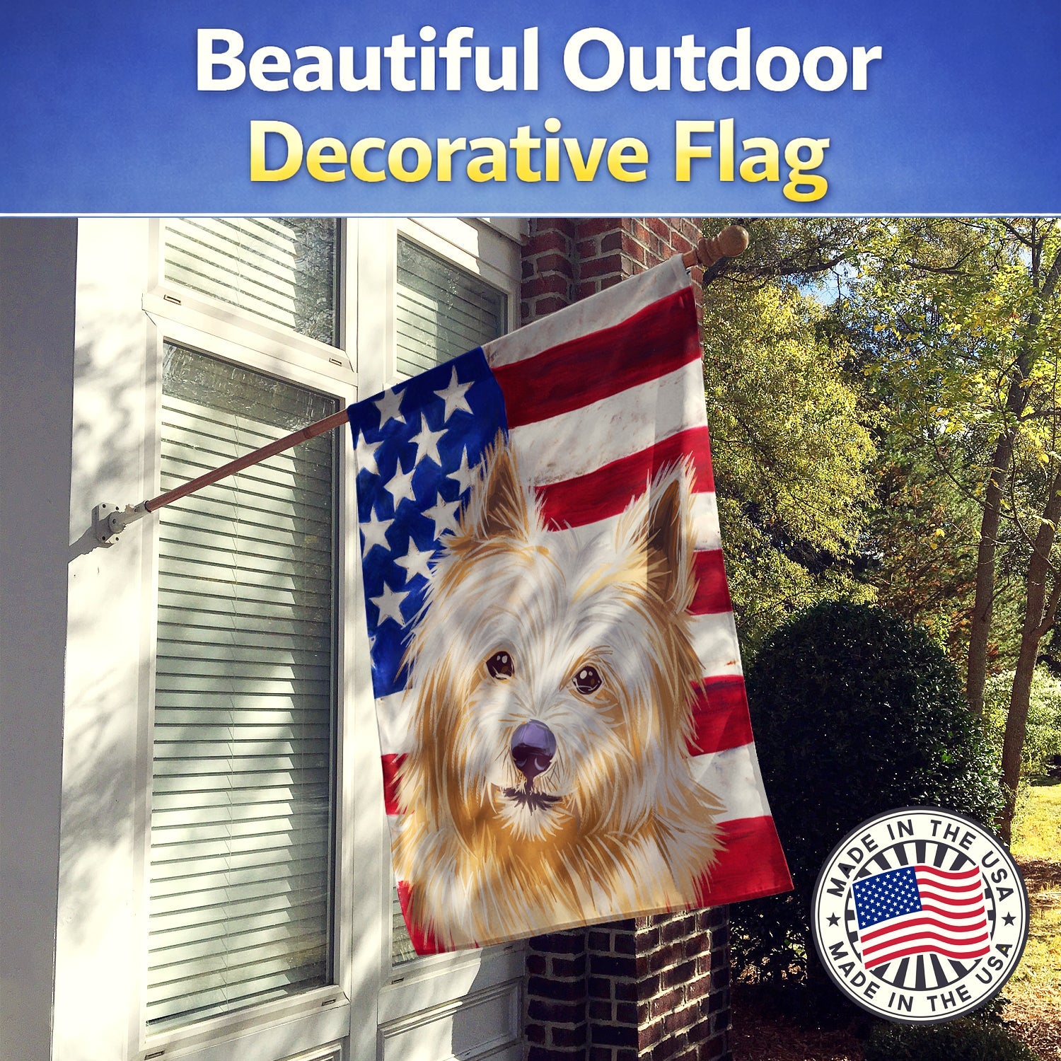Norwich Terrier Dog American Flag House Flag 28x40 Porch Sleeve Pole Decorative Outside Yard Banner Artwork Wall Hanging, Polyester