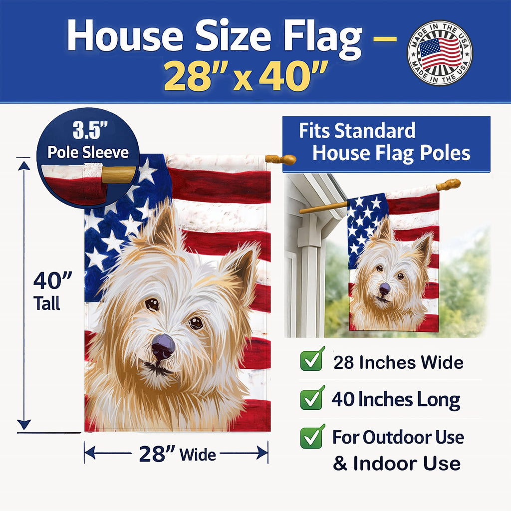 Norwich Terrier Dog American Flag House Flag 28x40 Porch Sleeve Pole Decorative Outside Yard Banner Artwork Wall Hanging, Polyester