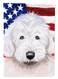 Old English Sheepdog American Flag House Flag 28x40 Porch Sleeve Pole Decorative Outside Yard Banner Artwork Wall Hanging, Polyester
