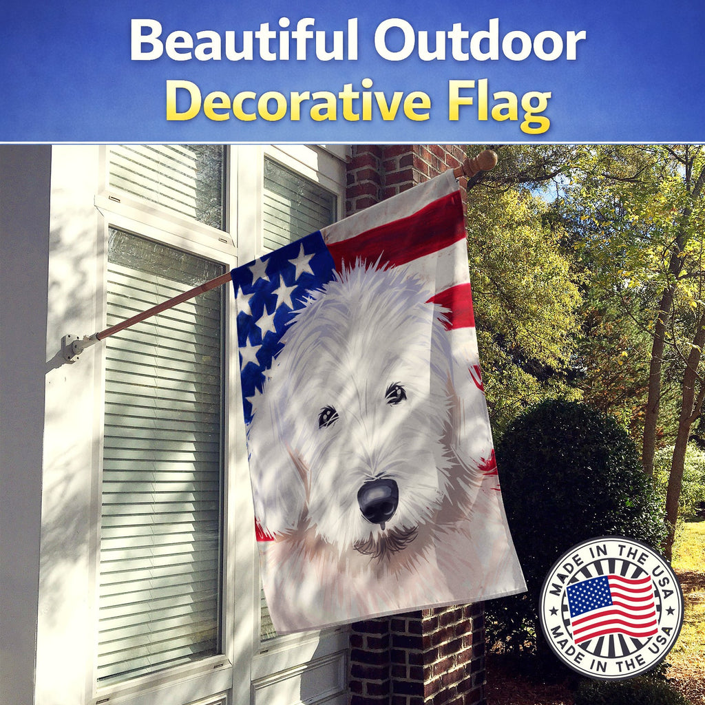Old English Sheepdog American Flag House Flag 28x40 Porch Sleeve Pole Decorative Outside Yard Banner Artwork Wall Hanging, Polyester