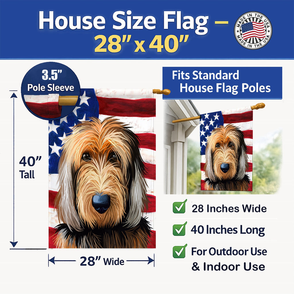 Otterhound Dog American Flag House Flag 28x40 Porch Sleeve Pole Decorative Outside Yard Banner Artwork Wall Hanging, Polyester