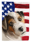 Parson Russell Terrier American Flag House Flag 28x40 Porch Sleeve Pole Decorative Outside Yard Banner Artwork Wall Hanging, Polyester