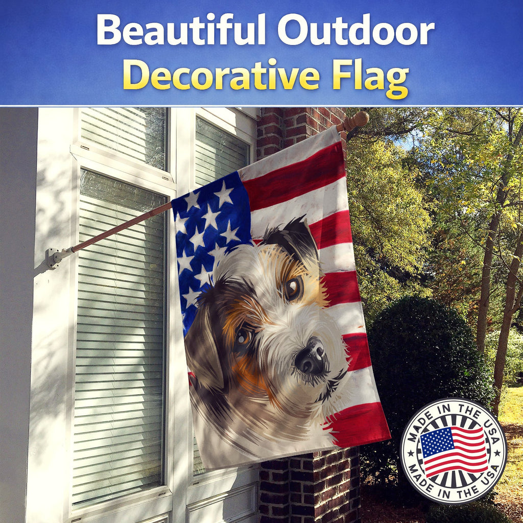 Parson Russell Terrier American Flag House Flag 28x40 Porch Sleeve Pole Decorative Outside Yard Banner Artwork Wall Hanging, Polyester