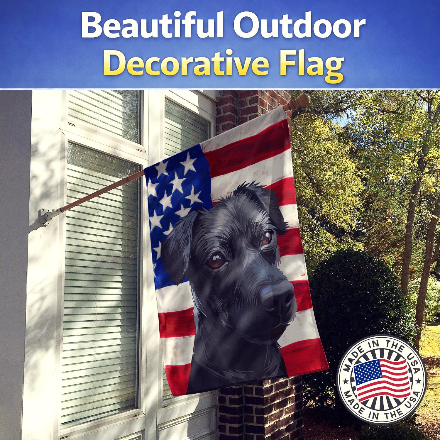 Patterdale Terrier Dog American Flag House Flag 28x40 Porch Sleeve Pole Decorative Outside Yard Banner Artwork Wall Hanging, Polyester
