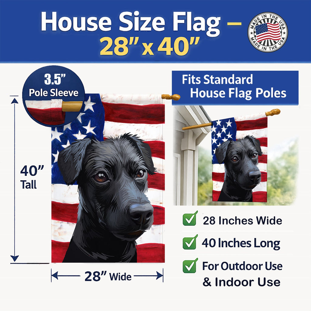 Patterdale Terrier Dog American Flag House Flag 28x40 Porch Sleeve Pole Decorative Outside Yard Banner Artwork Wall Hanging, Polyester
