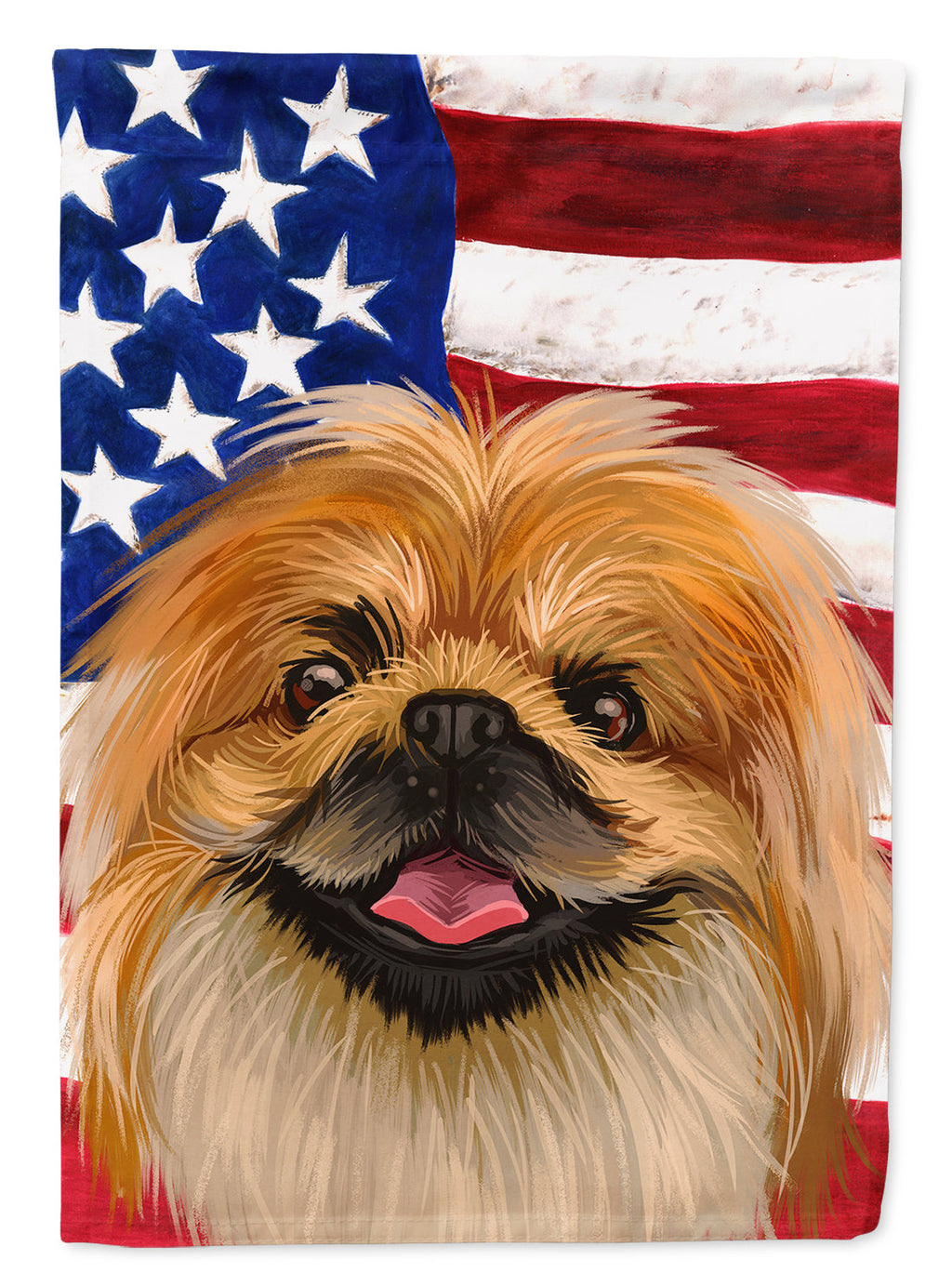 Pekingese Dog American Flag House Flag 28x40 Porch Sleeve Pole Decorative Outside Yard Banner Artwork Wall Hanging, Polyester
