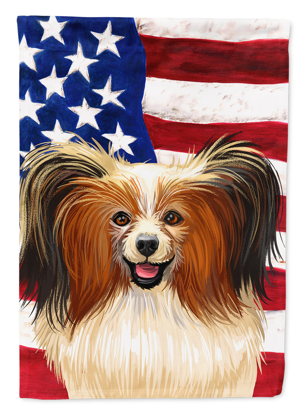 Phalene Dog American Flag House Flag 28x40 Porch Sleeve Pole Decorative Outside Yard Banner Artwork Wall Hanging, Polyester
