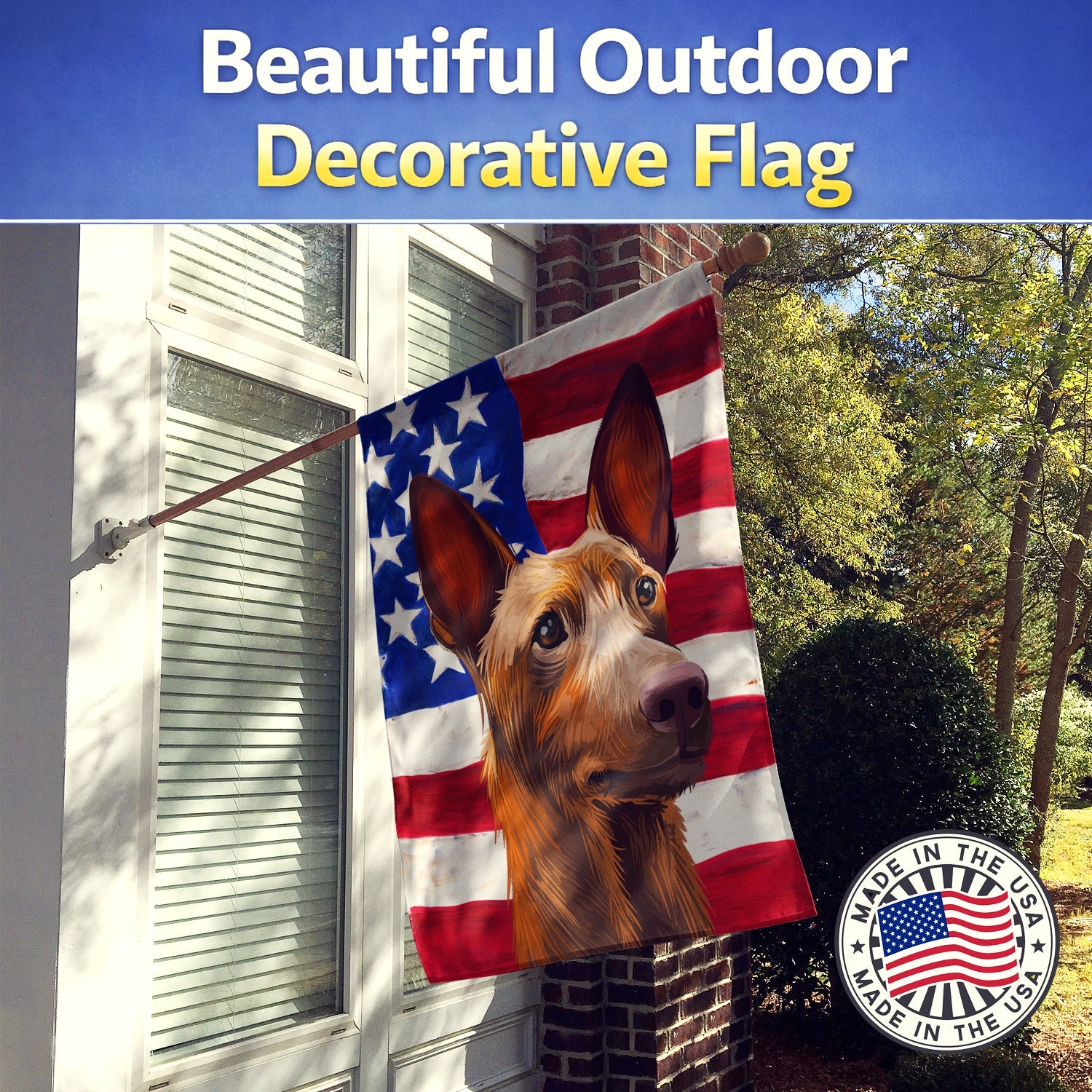 Pharaoh Hound Dog American Flag House Flag 28x40 Porch Sleeve Pole Decorative Outside Yard Banner Artwork Wall Hanging, Polyester