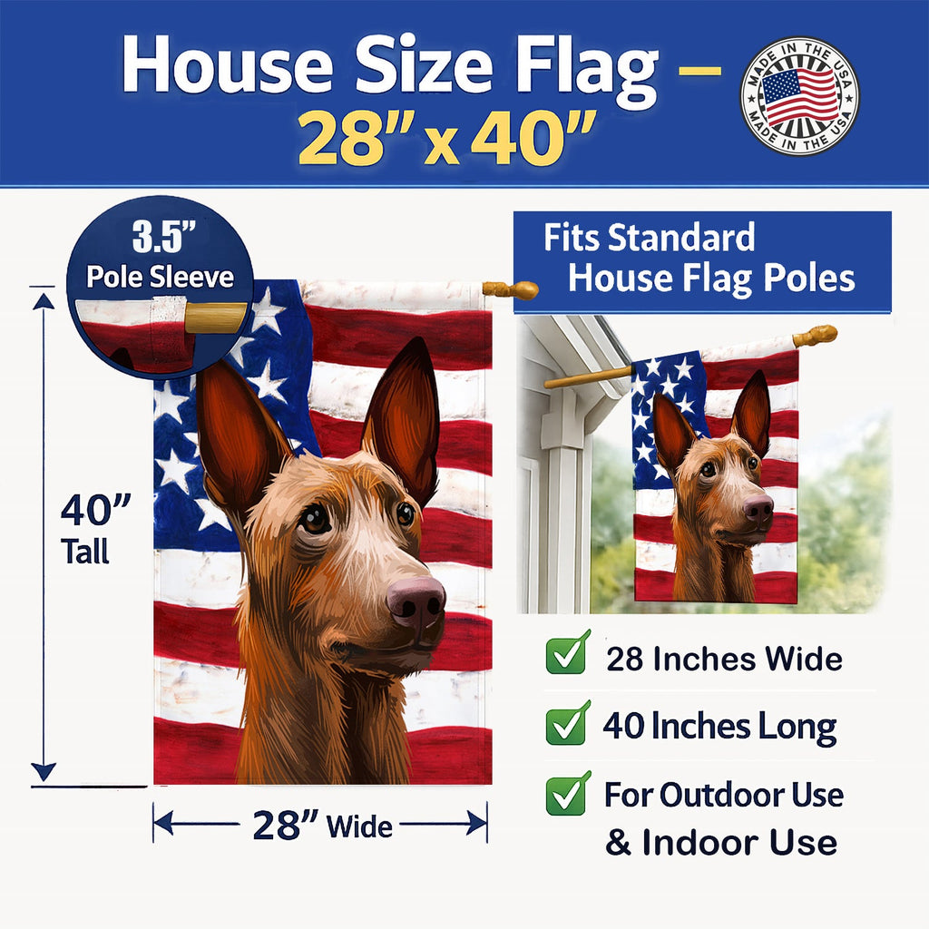 Pharaoh Hound Dog American Flag House Flag 28x40 Porch Sleeve Pole Decorative Outside Yard Banner Artwork Wall Hanging, Polyester