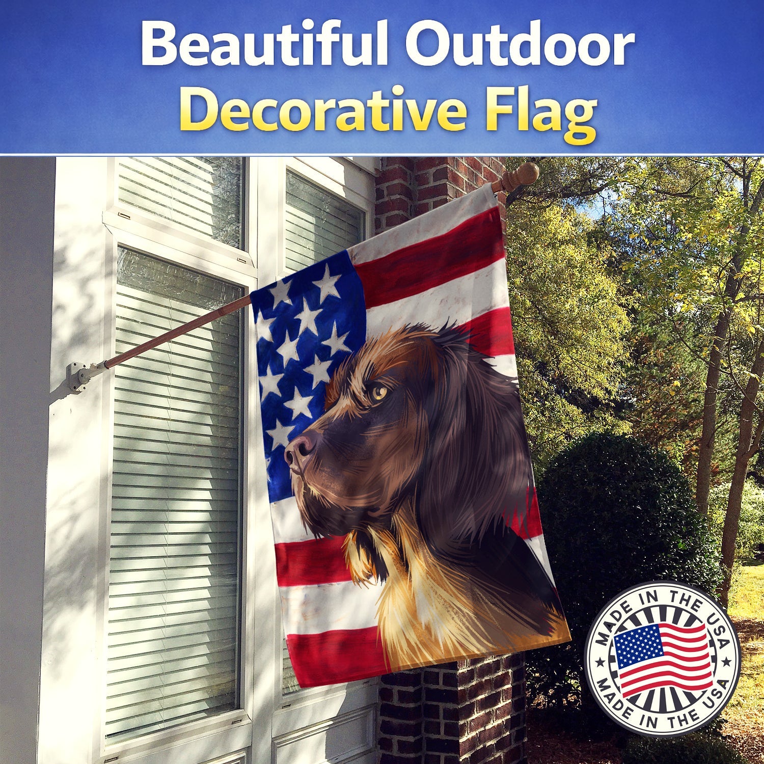 Picardy Spaniel Dog American Flag House Flag 28x40 Porch Sleeve Pole Decorative Outside Yard Banner Artwork Wall Hanging, Polyester