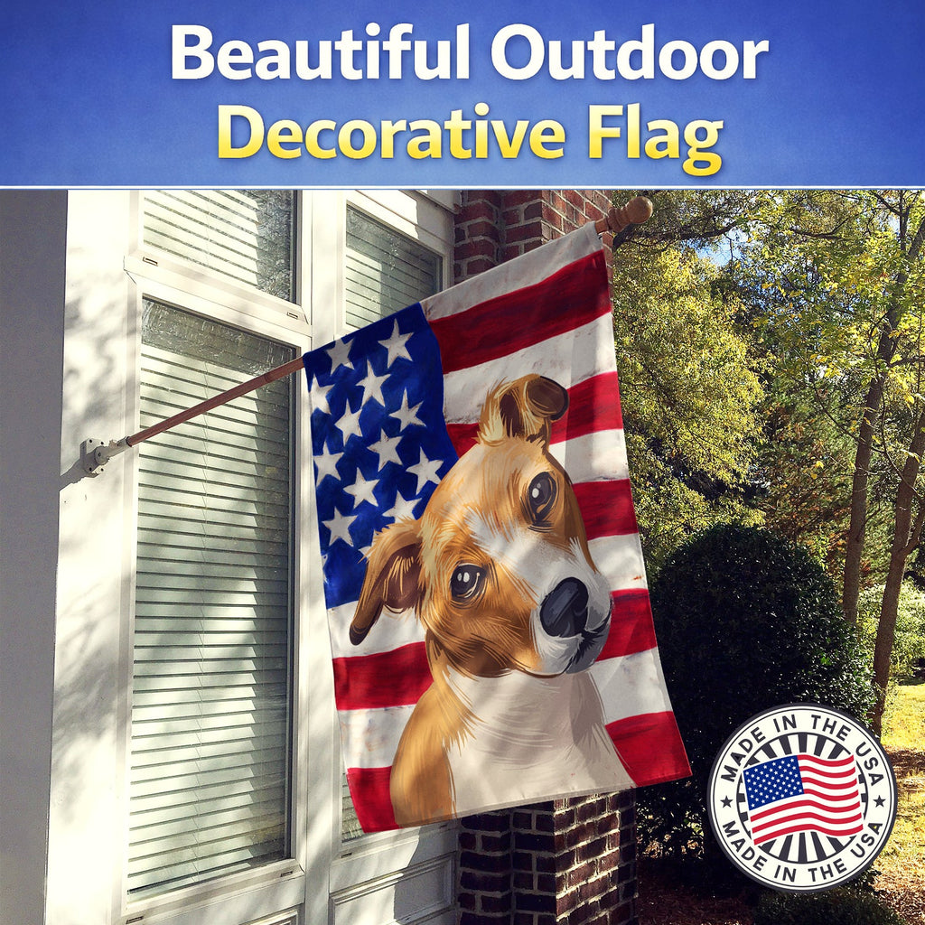 Plummer Terrier American Flag House Flag 28x40 Porch Sleeve Pole Decorative Outside Yard Banner Artwork Wall Hanging, Polyester